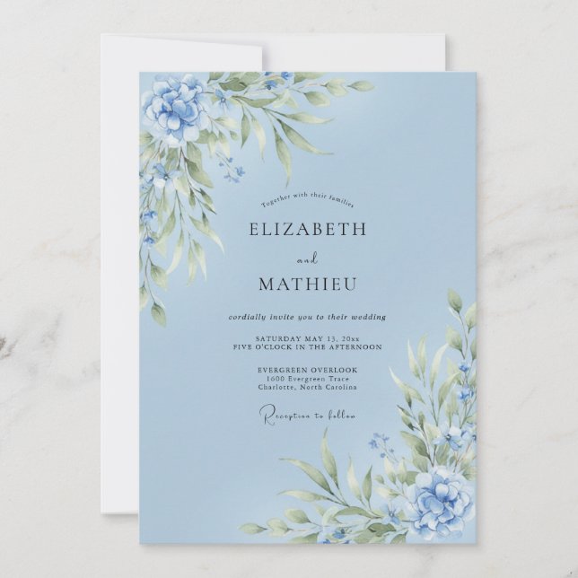 Invitation Mariage de printemps délicat Baby Blue (Devant)