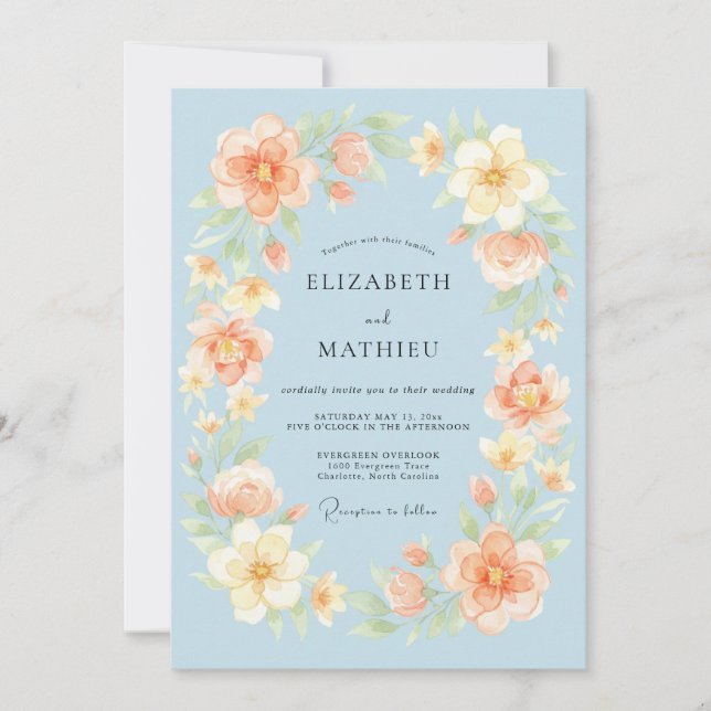 Invitation Mariage de printemps délicat bleu poudre (Devant)
