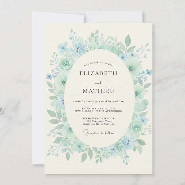 Invitation Mariage de printemps délicat écume de mer (Devant)