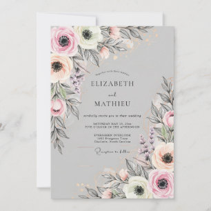 Invitation Mariage de printemps délicat gris clair