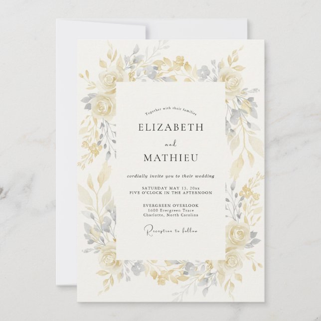 Invitation Mariage de printemps délicat jaune pâle (Devant)