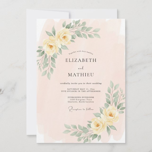 Invitation Mariage de printemps délicat jaune pâle (Devant)