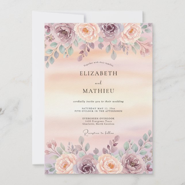 Invitation Mariage de printemps délicat mauve (Devant)