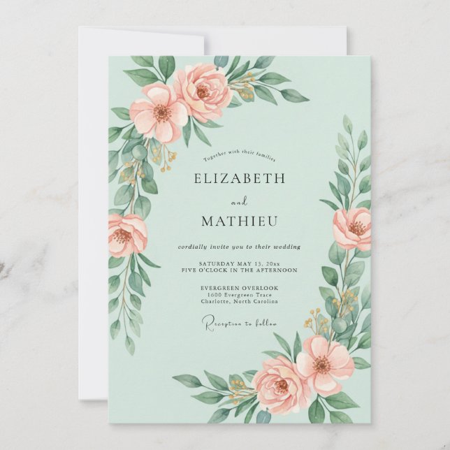 Invitation Mariage de printemps délicat menthe (Devant)