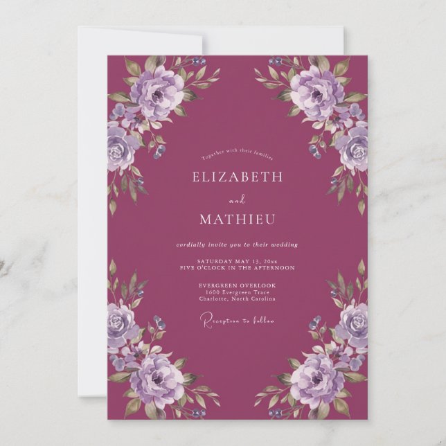 Invitation Mariage de printemps délicat prune (Devant)
