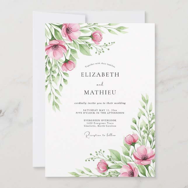Invitation Mariage de printemps délicat rose sauge (Devant)
