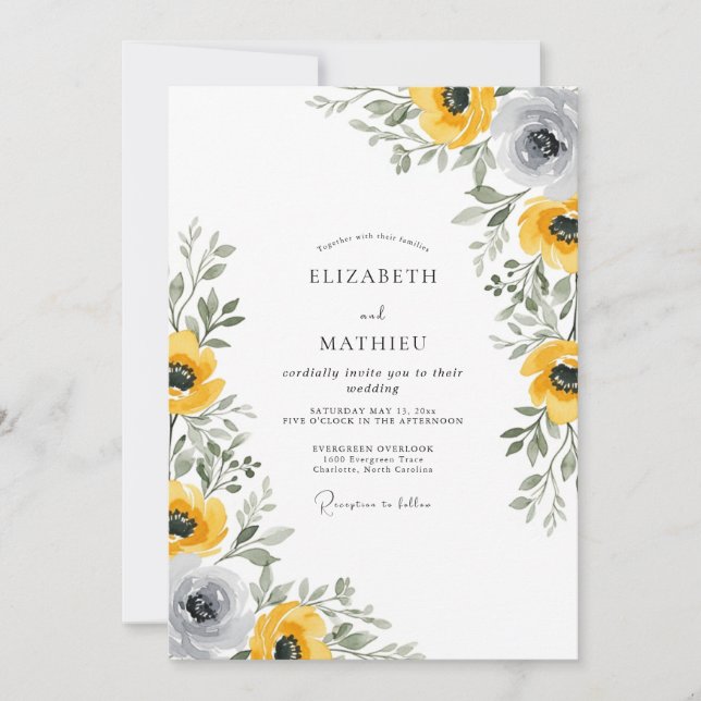 Invitation Mariage de printemps délicat sur ardoise jaune (Devant)