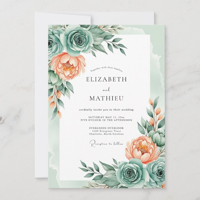 Invitation Mariage de printemps délicat vert menthe (Devant)