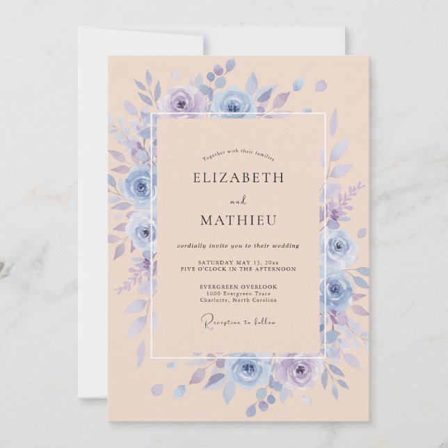 Invitation Mariage de printemps distingué pêche (Devant)