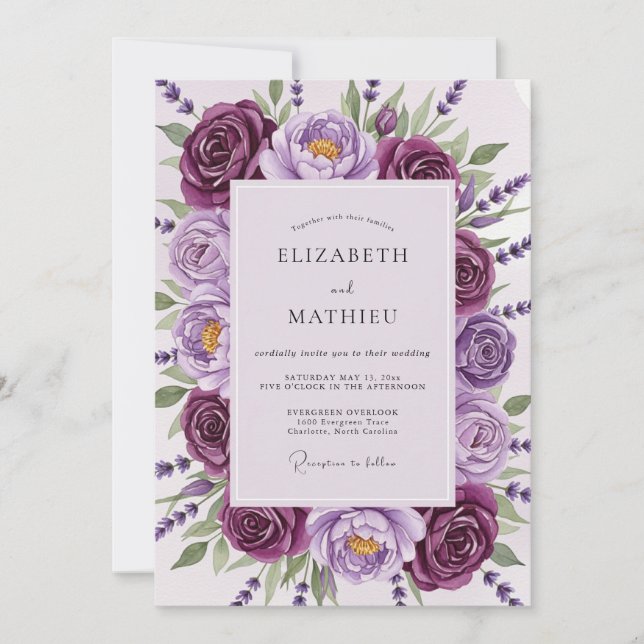 Invitation Mariage de printemps distingué prune (Devant)