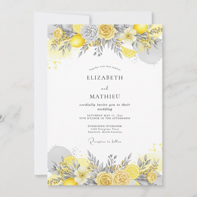 Invitation Mariage de printemps distingué sur ardoise jaune (Devant)