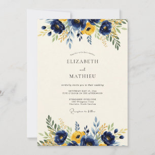 Invitation Mariage de printemps doré et marine enjoué