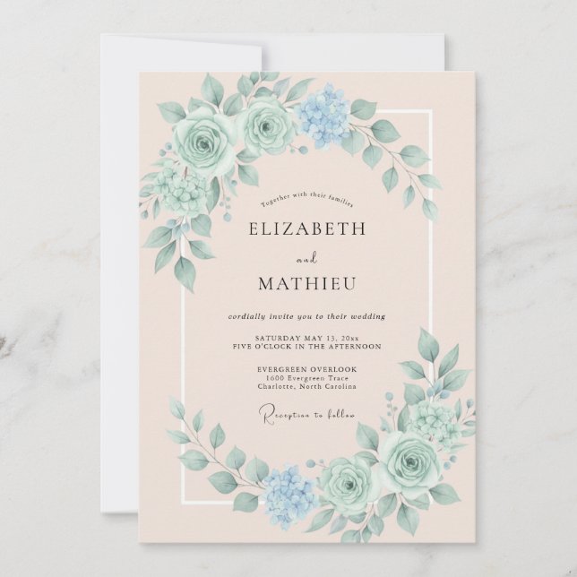 Invitation Mariage de printemps doux vert menthe (Devant)