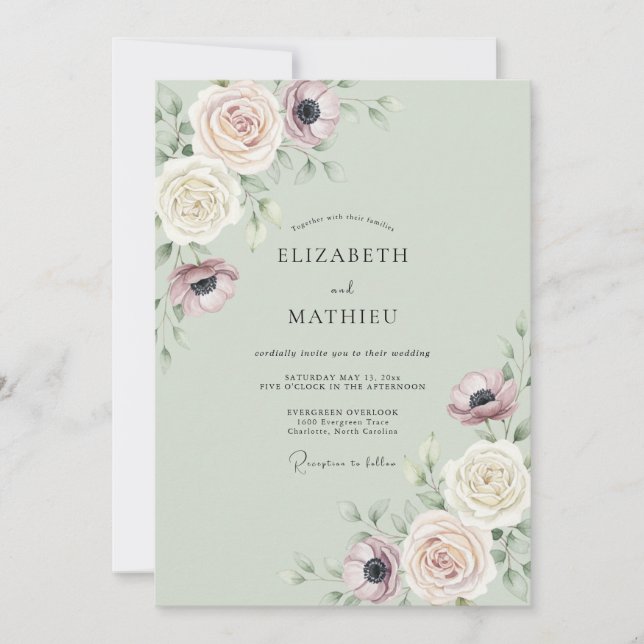 Invitation Mariage de printemps doux vert sauge (Devant)