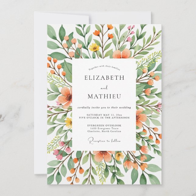Invitation Mariage de printemps éblouissant orange (Devant)