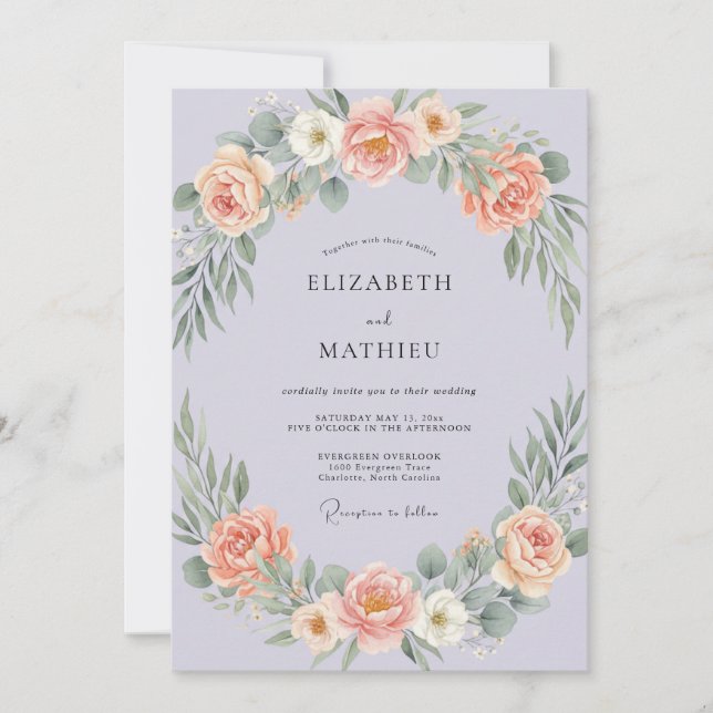 Invitation Mariage de printemps élégant au lavande (Devant)