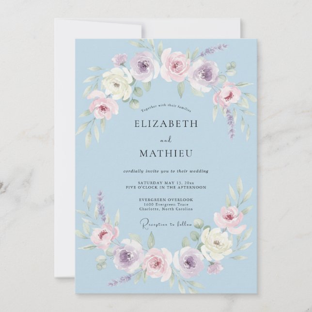 Invitation Mariage de printemps élégant bleu poudré (Devant)