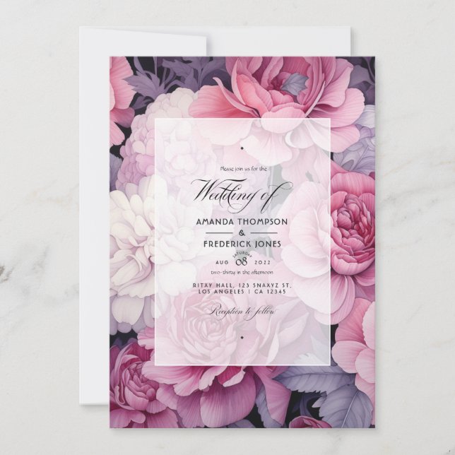 Invitation Mariage de printemps en argent et rose doux (Devant)