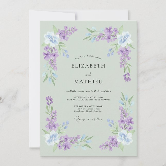 Invitation Mariage de printemps en cascade vert sauge (Devant)