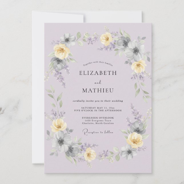 Invitation Mariage de printemps enchantant jaune lavande (Devant)