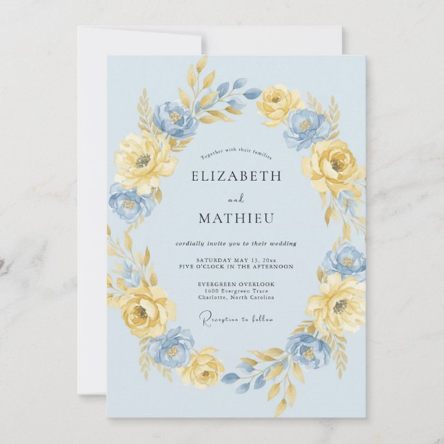 Invitation Mariage de printemps ensoleillé bleu poudré (Devant)
