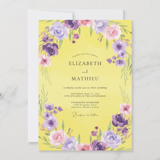Invitation Mariage de printemps ensoleillé jaune citron (Devant)