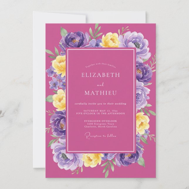Invitation Mariage de printemps ensoleillé magenta (Devant)