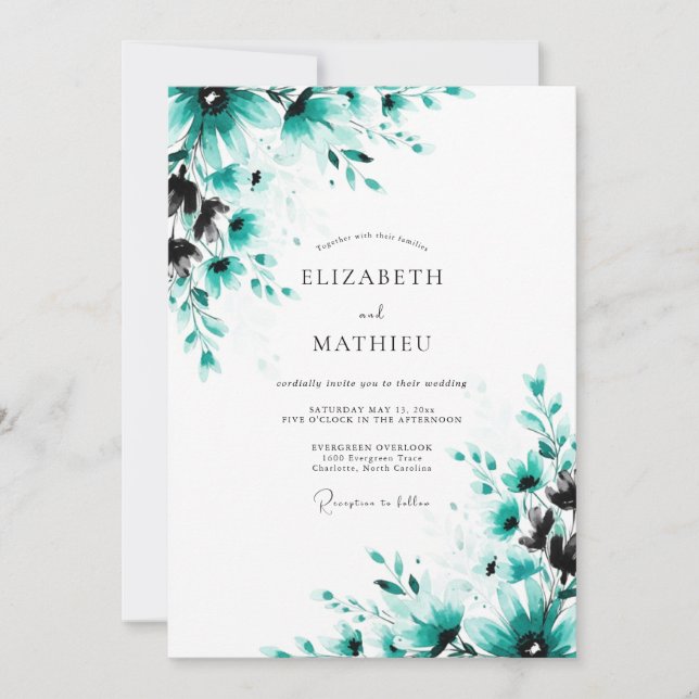 Invitation Mariage de printemps époustouflant sarcelle (Devant)