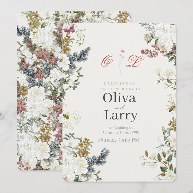 Invitation Mariage de printemps-été aux fleurs sauvages (Devant / Derrière)