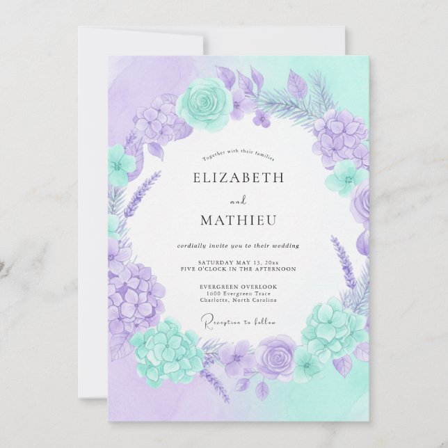 Invitation Mariage de printemps éthéré au lavande menthe (Devant)