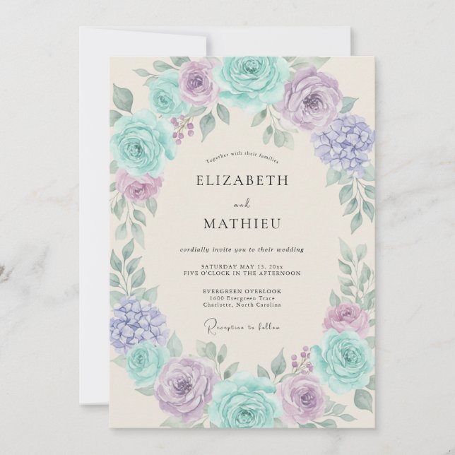 Invitation Mariage de printemps éthéré au lilas menthe (Devant)