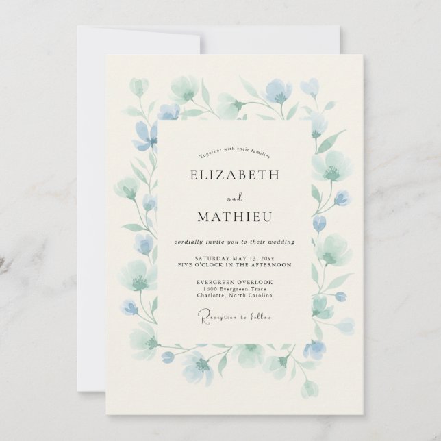 Invitation Mariage de printemps éthéré bleu aqua (Devant)