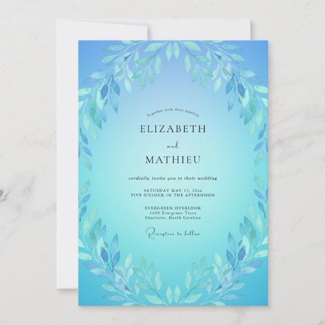 Invitation Mariage de printemps éthéré bleu azur (Devant)