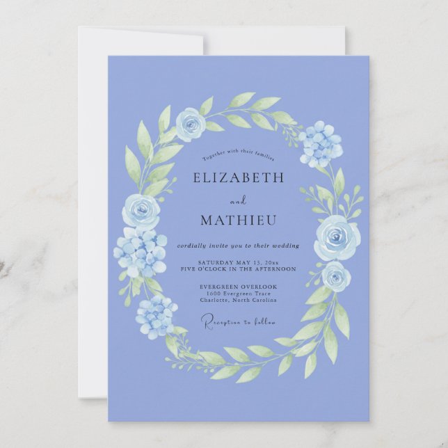 Invitation Mariage de printemps éthéré bleu barbeau (Devant)