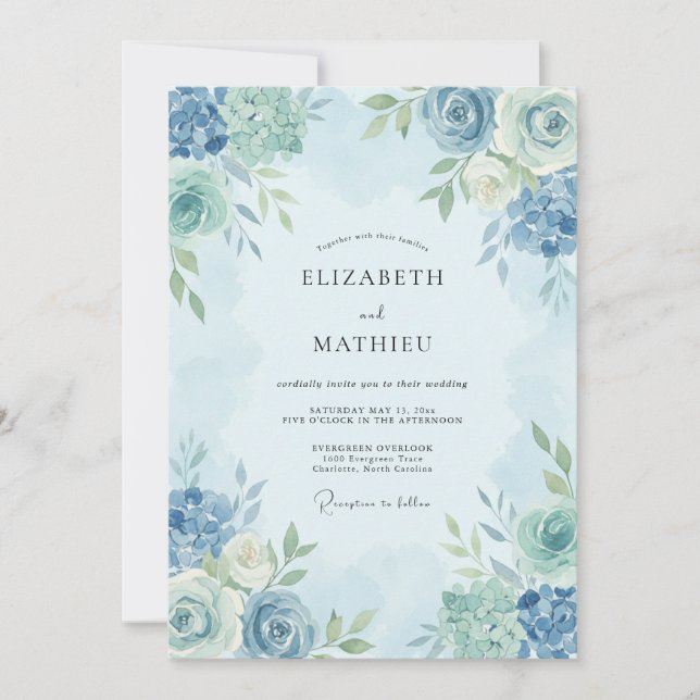 Invitation Mariage de printemps éthéré bleu clair (Devant)