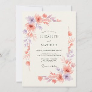 Invitation Mariage de printemps éthéré lavande pêche