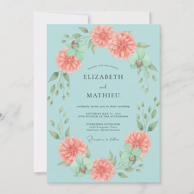 Invitation Mariage de printemps éthéré sarcelle (Devant)