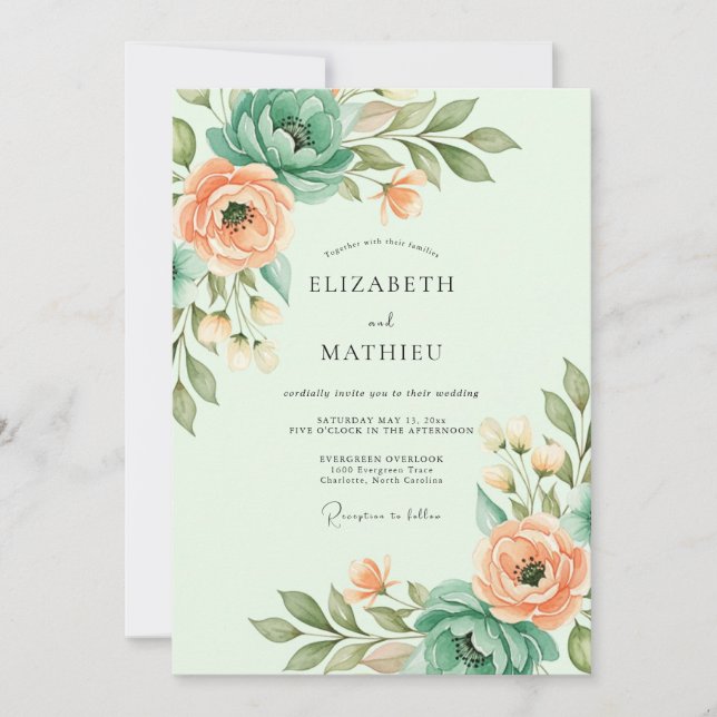 Invitation Mariage de printemps éthéré vert menthe (Devant)