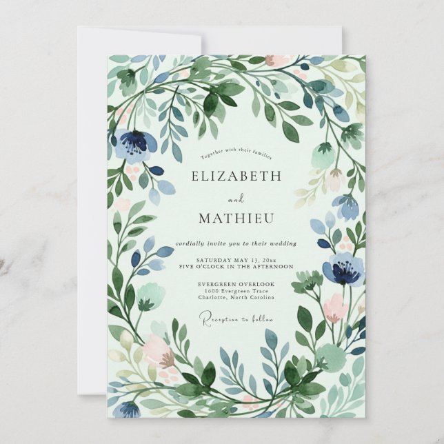 Invitation Mariage de printemps éthéré vert sauge (Devant)