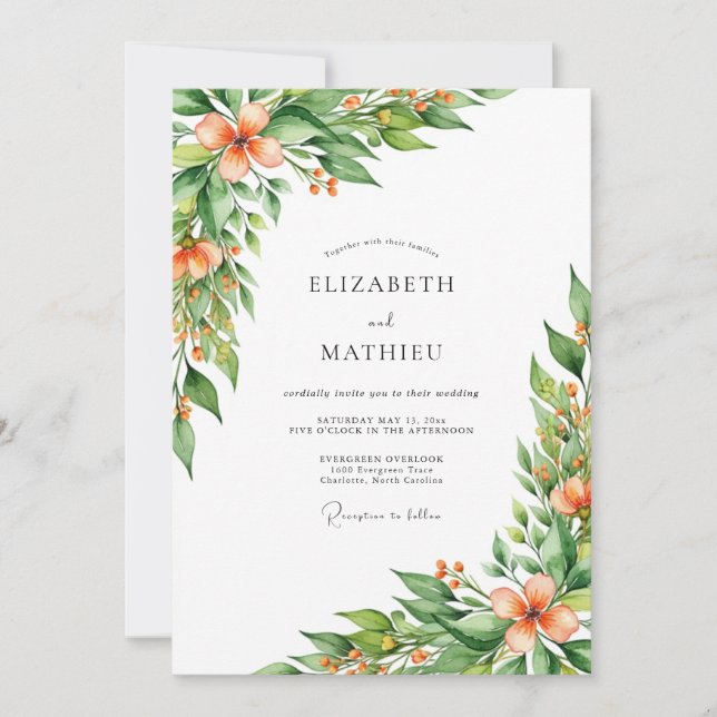 Invitation Mariage de printemps exquis aux pêches (Devant)