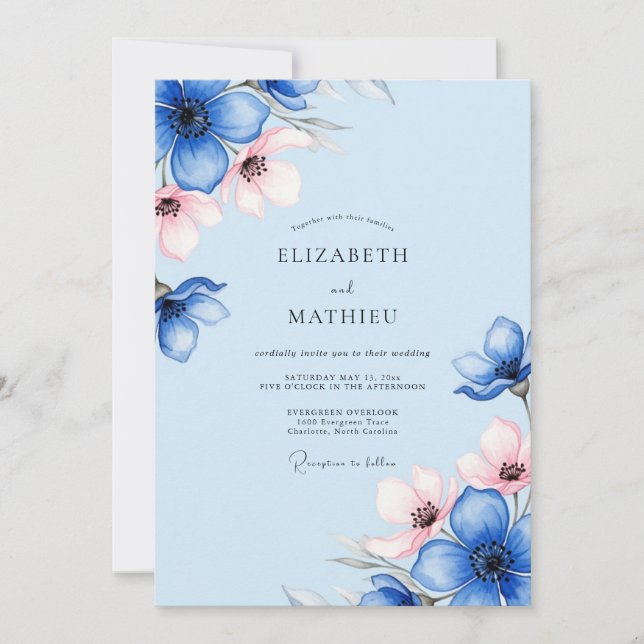 Invitation Mariage de printemps fantaisiste bleu poudre (Devant)
