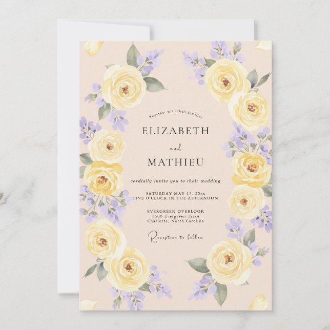 Invitation Mariage de printemps fantaisiste jaune pâle (Devant)