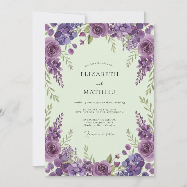 Invitation Mariage de printemps fantaisiste violet (Devant)