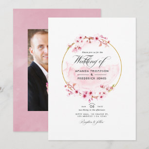 Invitation Mariage de printemps Fleur de cerisier rose géomét