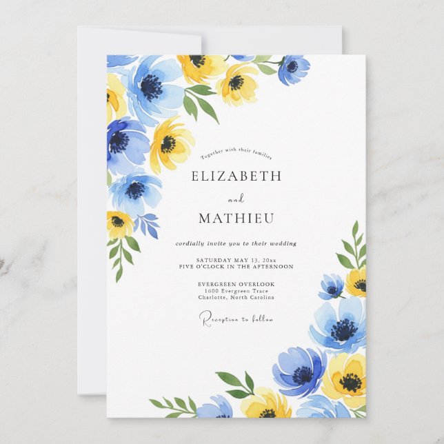 Invitation Mariage de printemps fleuri jaune d'Azur (Devant)