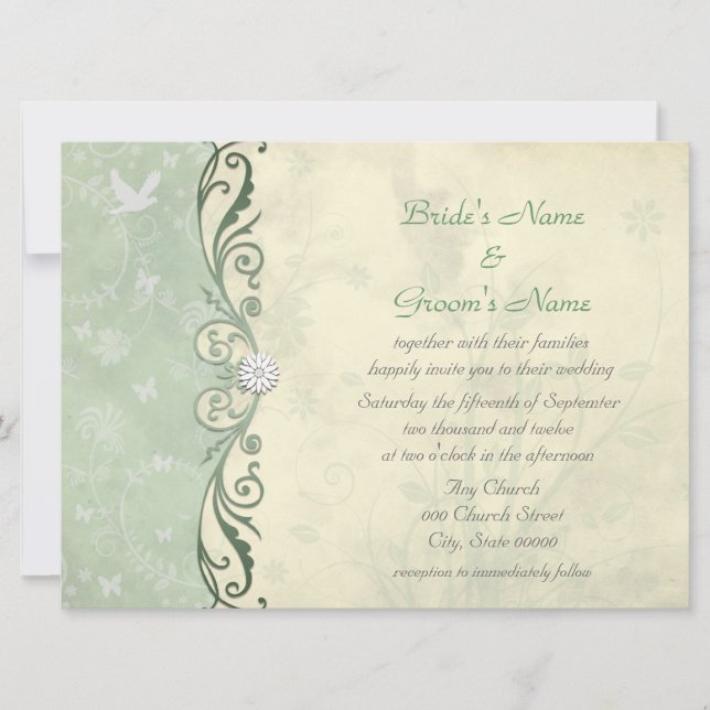 Invitation Mariage de printemps fleuri jaune et vert doux (Devant)