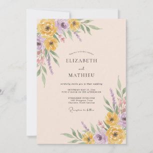Invitation Mariage de printemps floral à la lavande jaune
