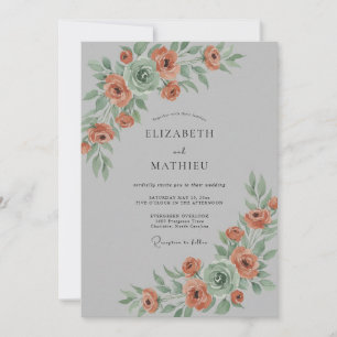 Invitation Mariage de printemps floral aquarelle corail