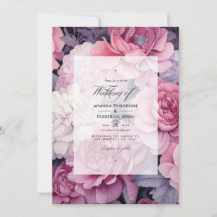 Invitation Mariage de printemps floral argent et rose tendre