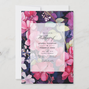 Invitation Mariage de printemps floral au cassis et à la rose